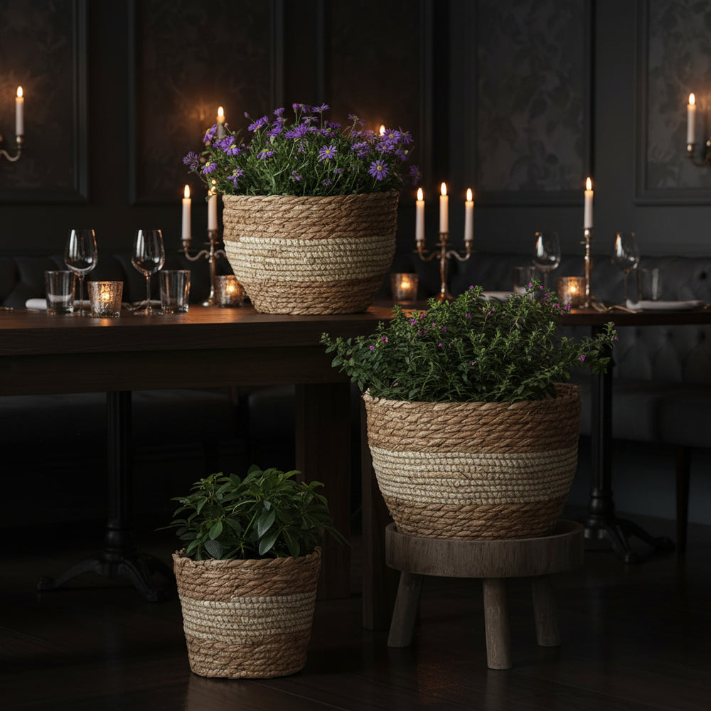Seagrass Planter Basket Indoor Outdoor, Flower Pots Cover, Plant Containers, Beige, 10 Inch