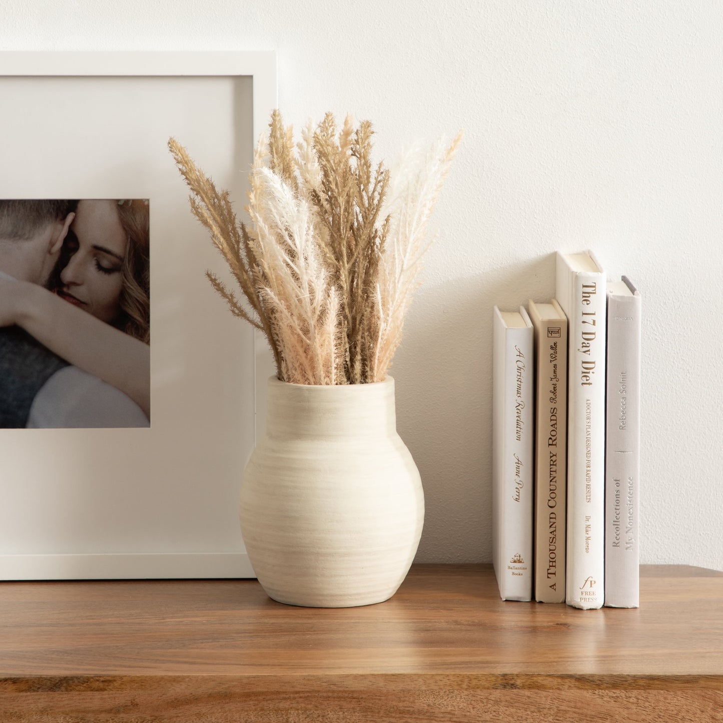 Mixed Artificial Pampas Grass in Cement Vase