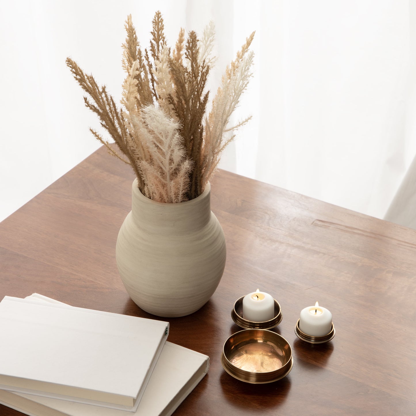 Mixed Artificial Pampas Grass in Cement Vase