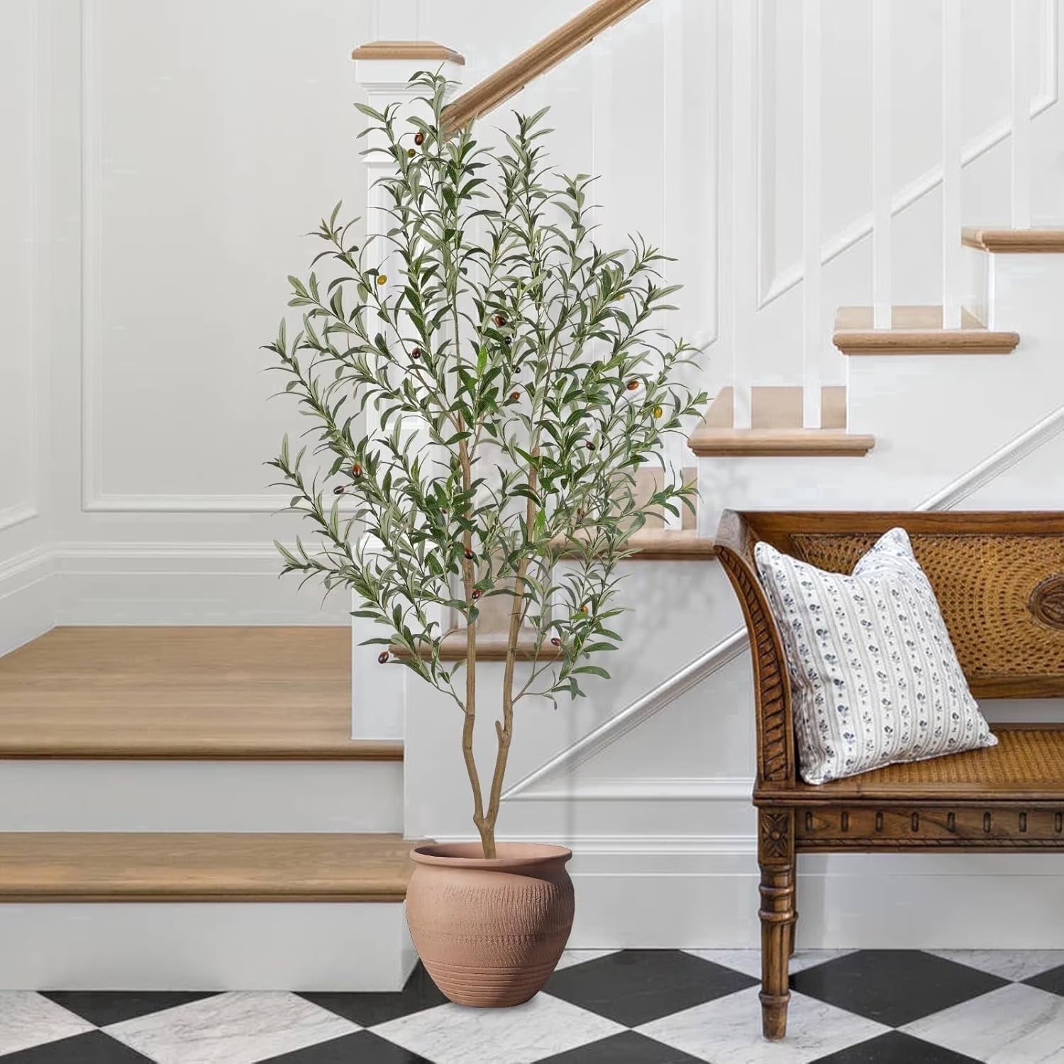 7FT Artificial Olive Tree Tall Fake Potted Olive Tree with Lifelike Fruits Faux Olive Tree for Home House Office Decor Indoor