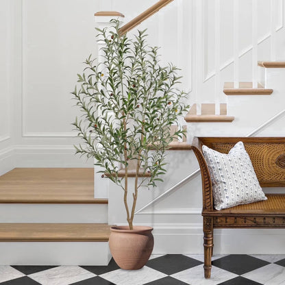7FT Artificial Olive Tree Tall Fake Potted Olive Tree with Lifelike Fruits Faux Olive Tree for Home House Office Decor Indoor