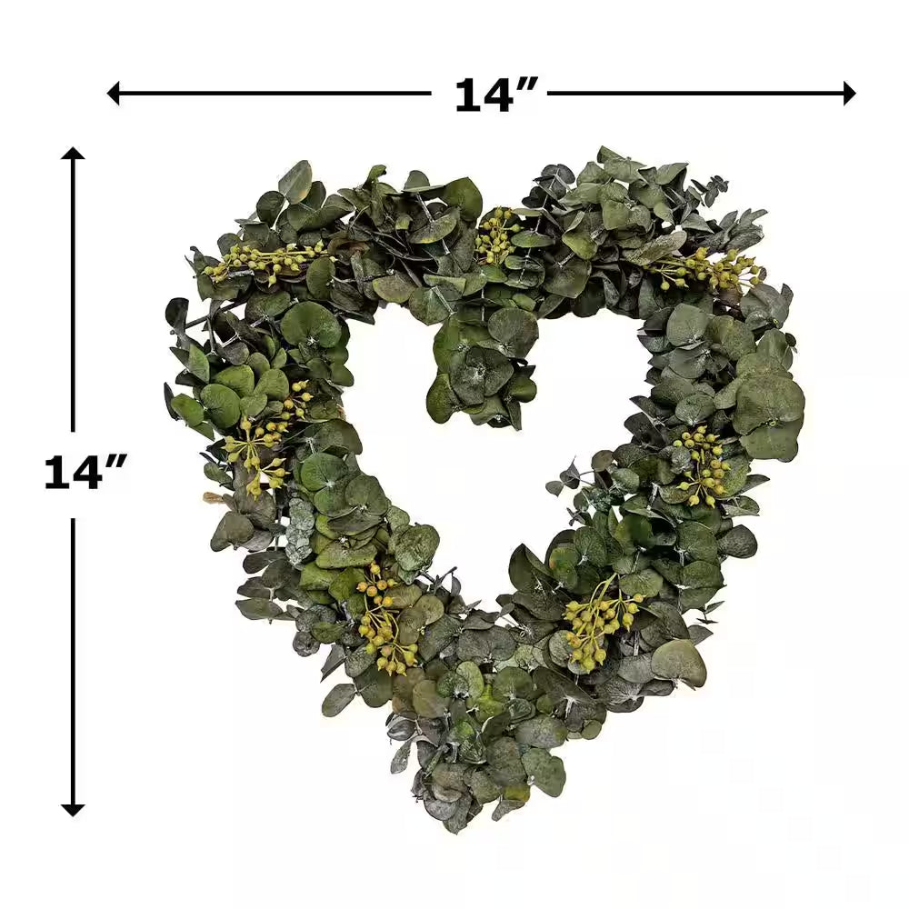 14 In. Non Artificial Preserved Eucalyptus Leaves Heart Shape Wreath