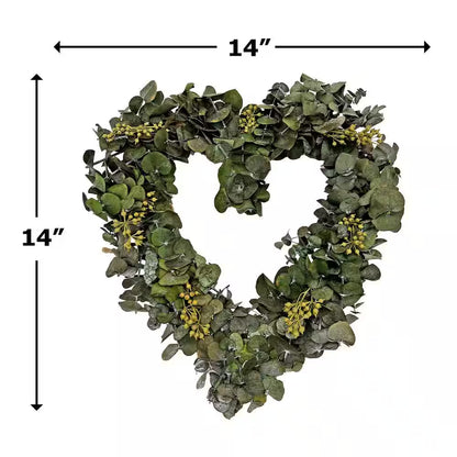 14 In. Non Artificial Preserved Eucalyptus Leaves Heart Shape Wreath