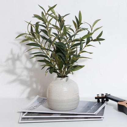 14" Indoor Artificial Olive Plant in Two-Tone Ceramic Vase