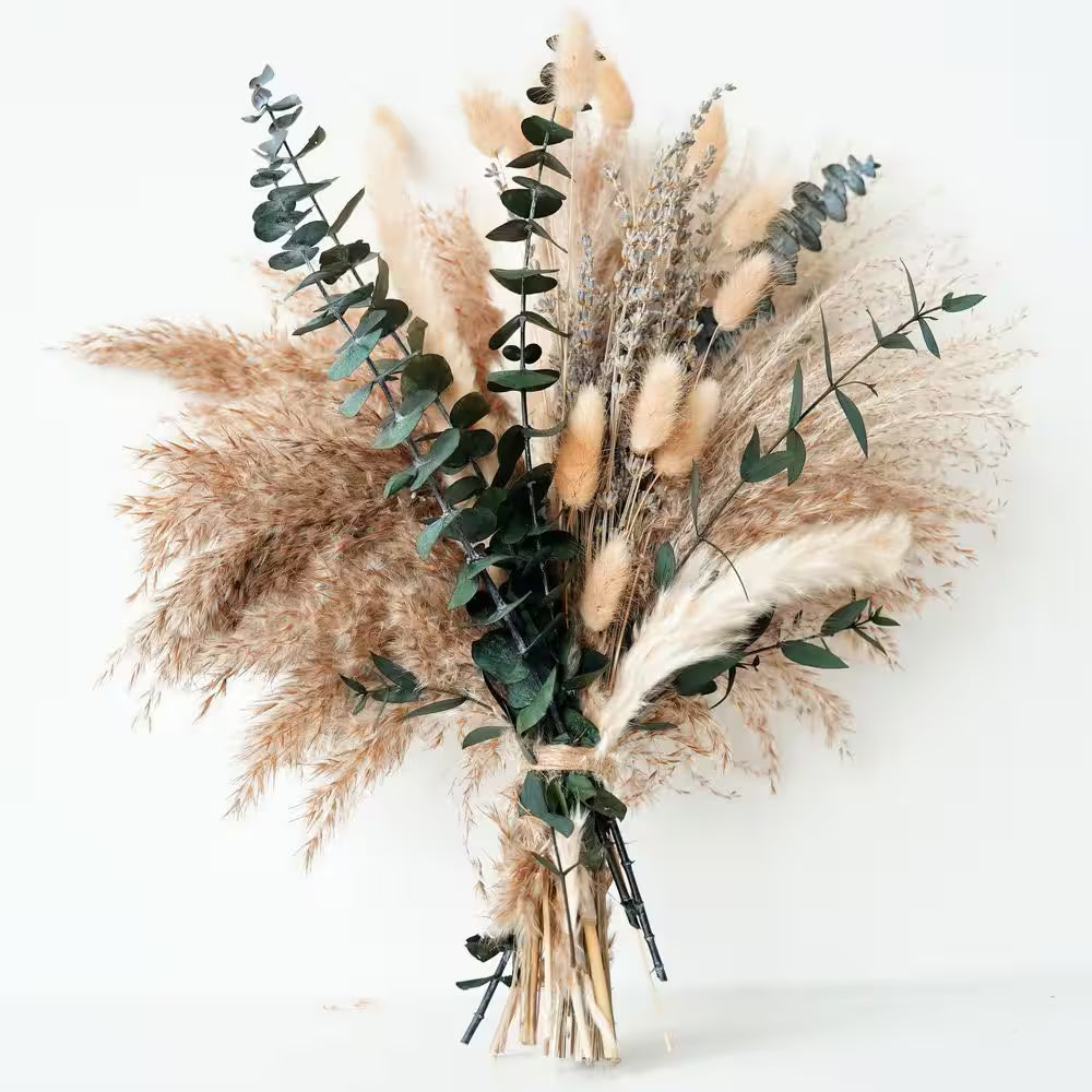 17 In. Green Pampas Grass Bouquet-Indoor Artificial Lavender and Dried Eucalyptus