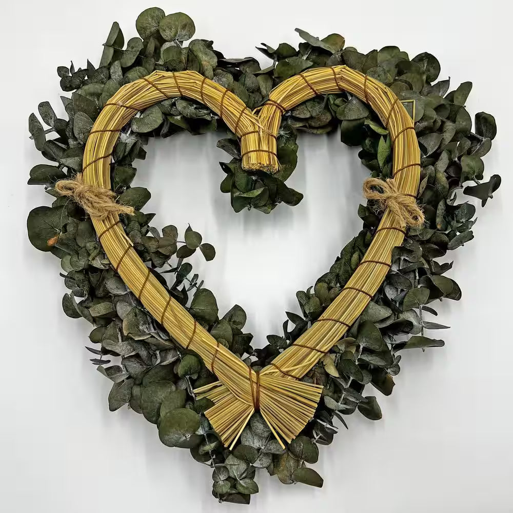 14 In. Non Artificial Preserved Eucalyptus Leaves Heart Shape Wreath