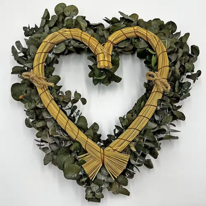 14 In. Non Artificial Preserved Eucalyptus Leaves Heart Shape Wreath