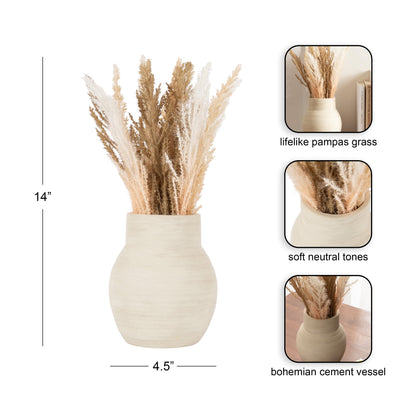 Mixed Artificial Pampas Grass in Cement Vase