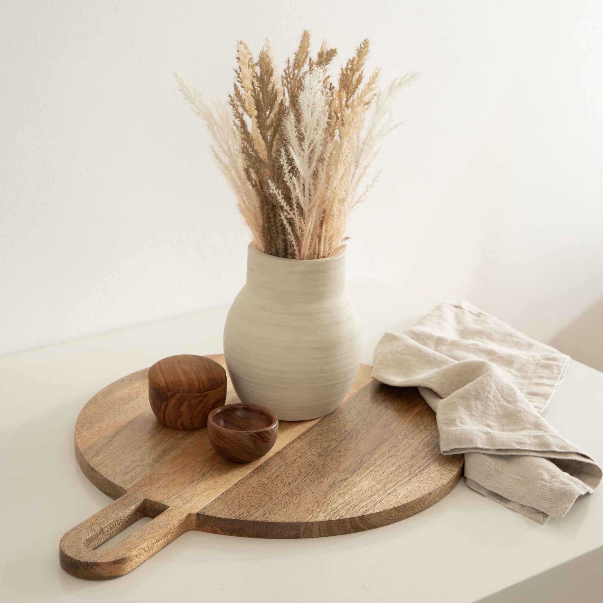 Mixed Artificial Pampas Grass in Cement Vase