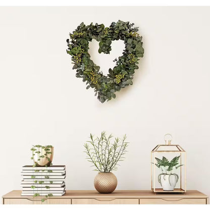 14 In. Non Artificial Preserved Eucalyptus Leaves Heart Shape Wreath