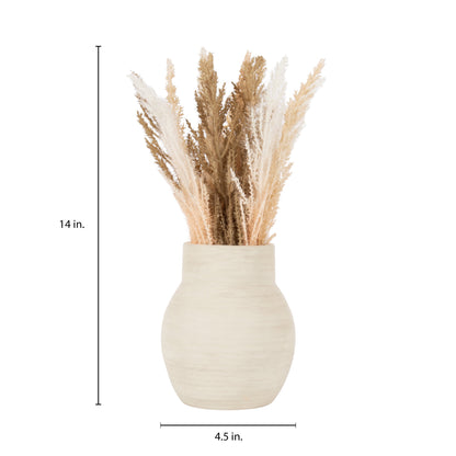 Mixed Artificial Pampas Grass in Cement Vase