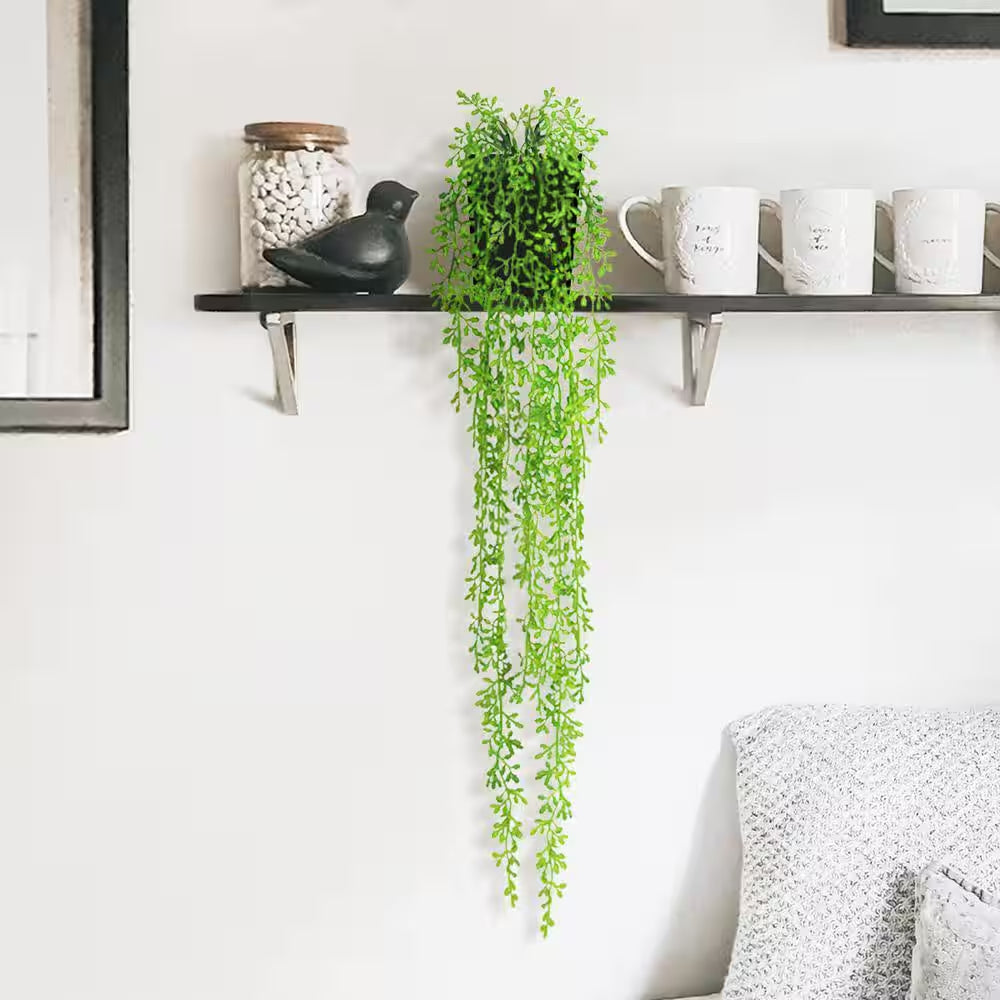 40 In. Donkey Tail String of Pearls Artificial Succulent Hanging Stem Plant Greenery Pick Spray Branch (Set of 2)