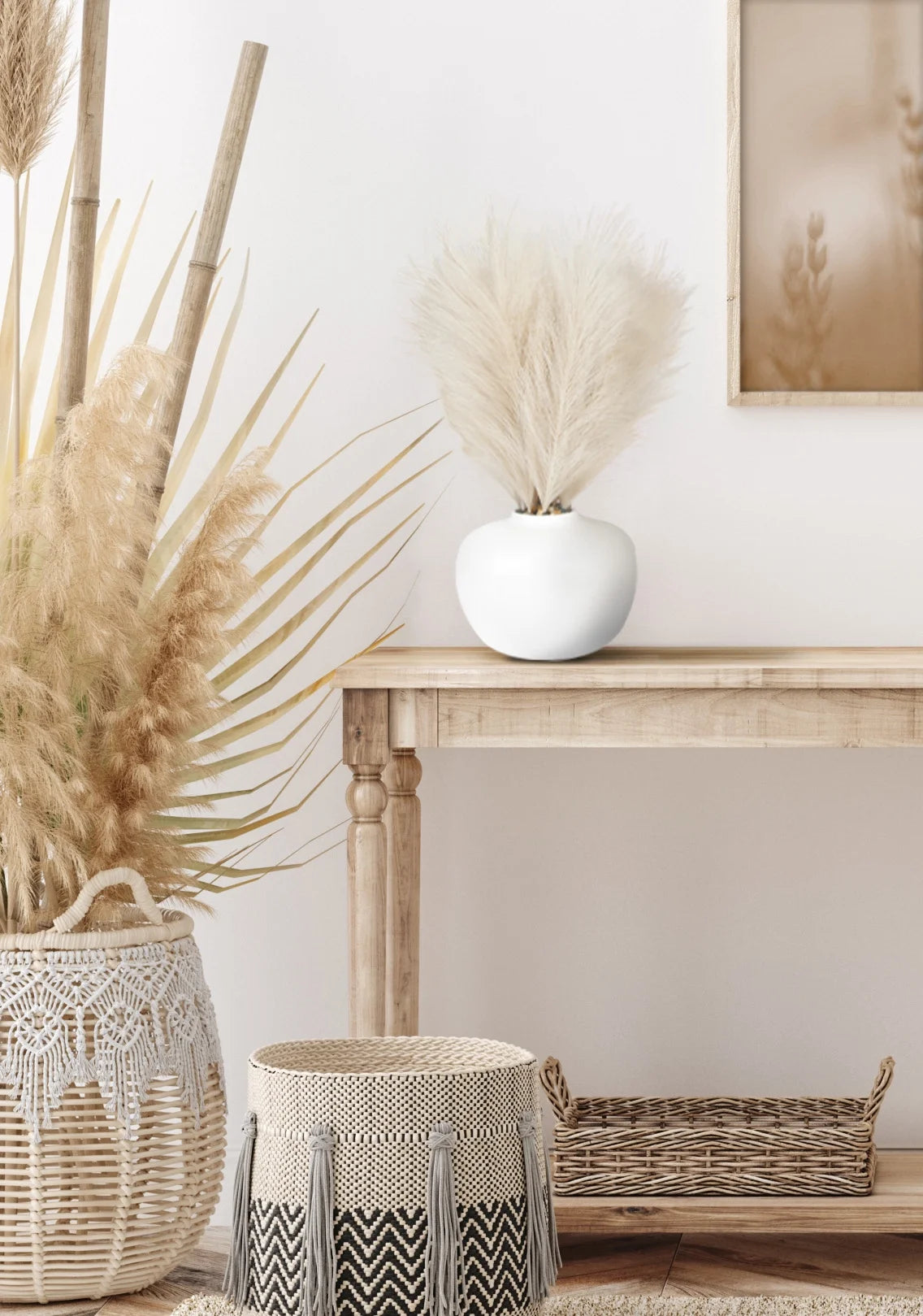 14" Artificial Pampas Grass in White Ceramic Vase