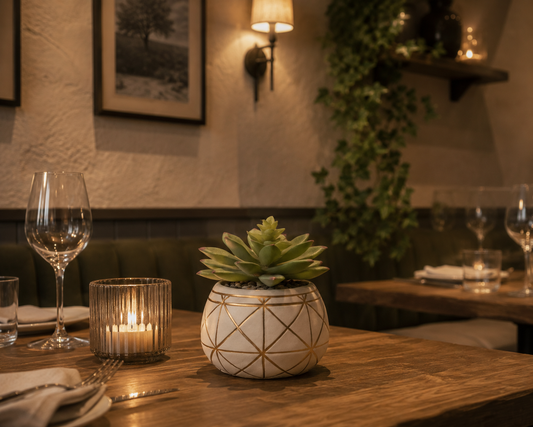 Fake Succulent for Restaurant Table Decor — 4 Inch Ceramic Pot Included