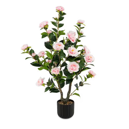 38 In. Pink Indoor Artificial Camellia Tree Faux Floral Plant Fake Tree for Decoration