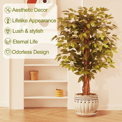 4FT Artificial Ficus Tree – Realistic Faux Ficus Tree & Large Fake Ficus Tree, Silk Artificial Plant for Home Office, Lifelike Fake Plant & Faux Plant for Indoor Outdoor Porch Garden Decor (120Cm)