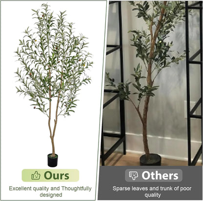 7FT Artificial Olive Tree Tall Fake Potted Olive Tree with Lifelike Fruits Faux Olive Tree for Home House Office Decor Indoor