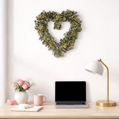 14 In. Non Artificial Preserved Eucalyptus Leaves Heart Shape Wreath