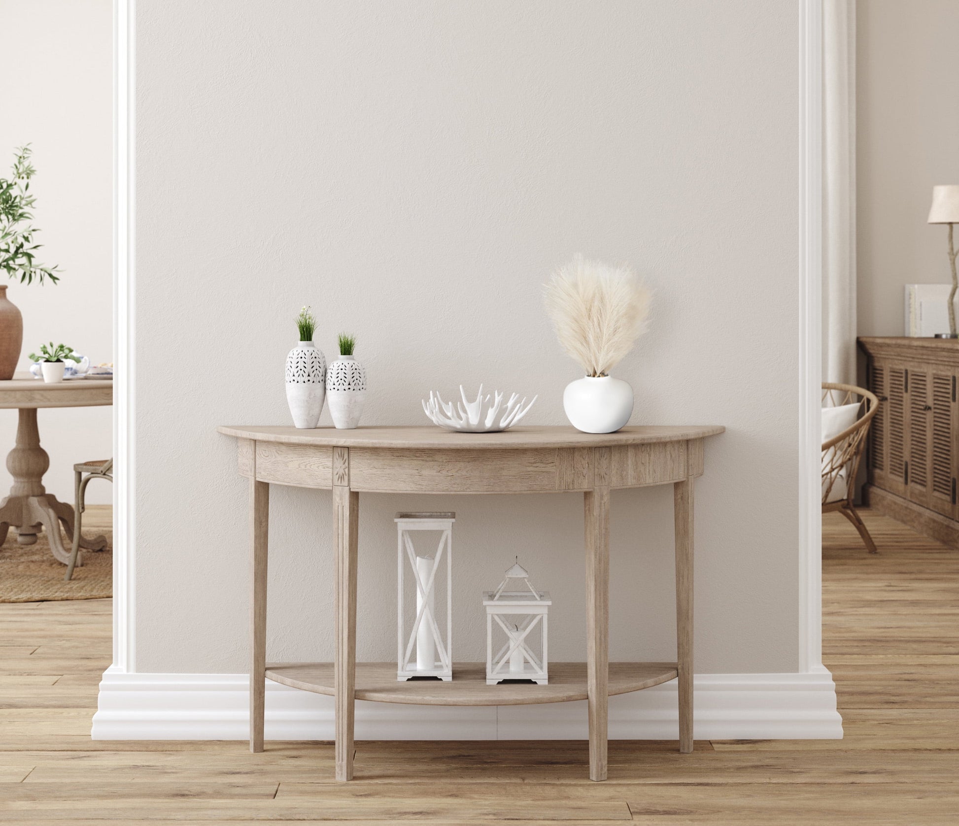 14" Artificial Pampas Grass in White Ceramic Vase