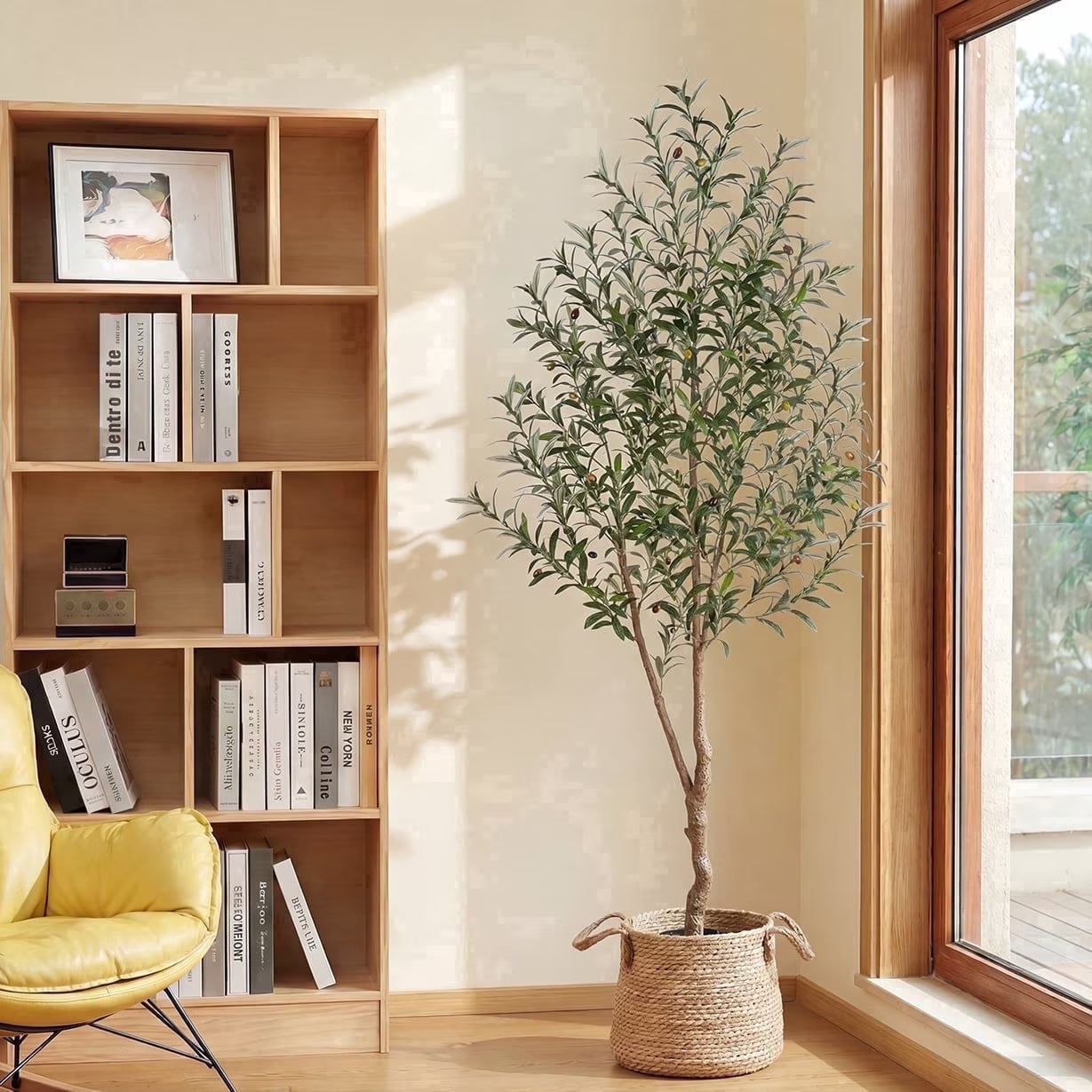 7FT Artificial Olive Tree Tall Fake Potted Olive Tree with Lifelike Fruits Faux Olive Tree for Home House Office Decor Indoor
