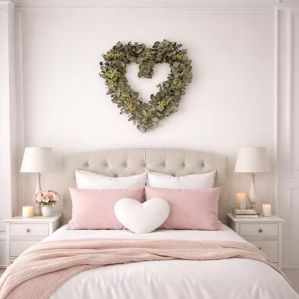 14 In. Non Artificial Preserved Eucalyptus Leaves Heart Shape Wreath