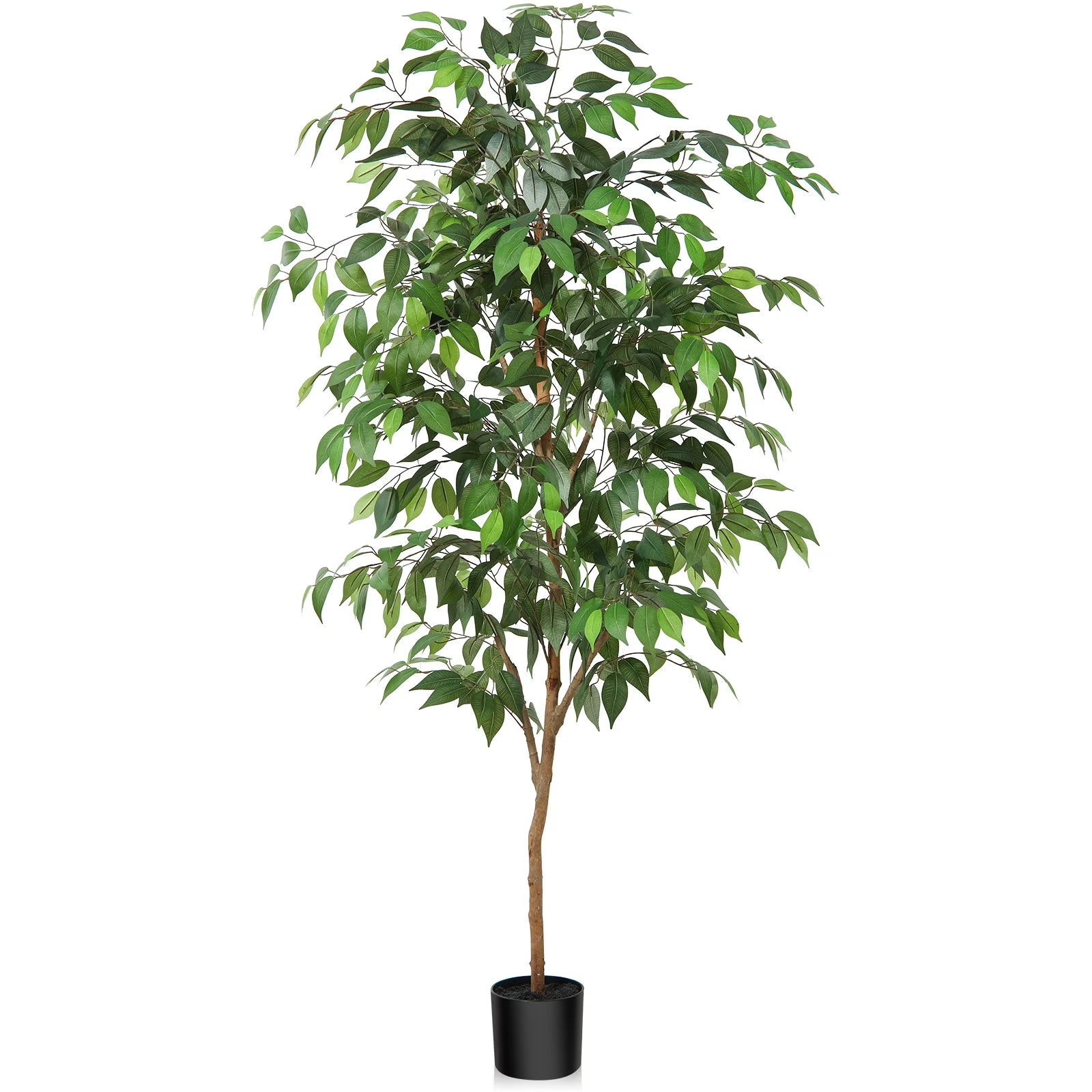 5FT Artificial Ficus Tree with Natural Wood Trunk and Lifelike Leaves, Silk Fake Potted Tree with Wood Branches, Faux Tree for Office Home Decor
