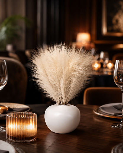 Fake Pampas Grass for Restaurant Tables — 14 Inch White Vase Included