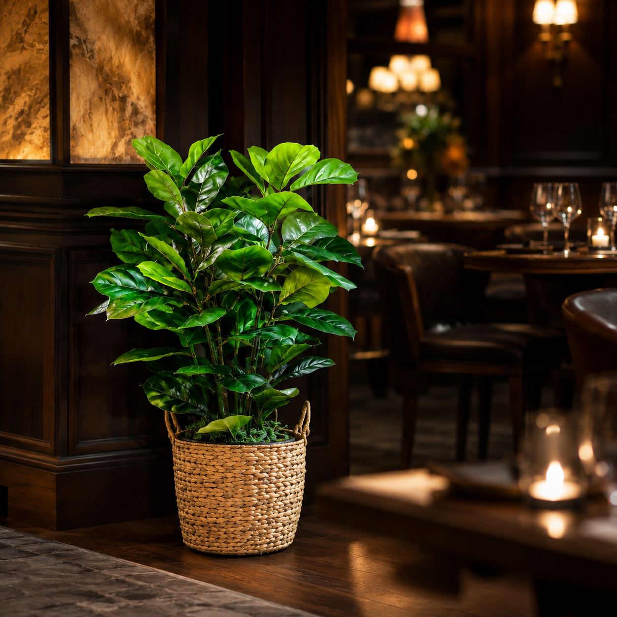 Fake Fiddle Leaf Fig Tree for Restaurant — 35 Inch Zero Maintenance Plant