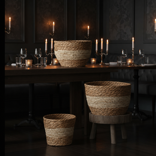 Fakinature Black Woven Ceramic Planter — 8 Inch Bar or Restaurant Pot