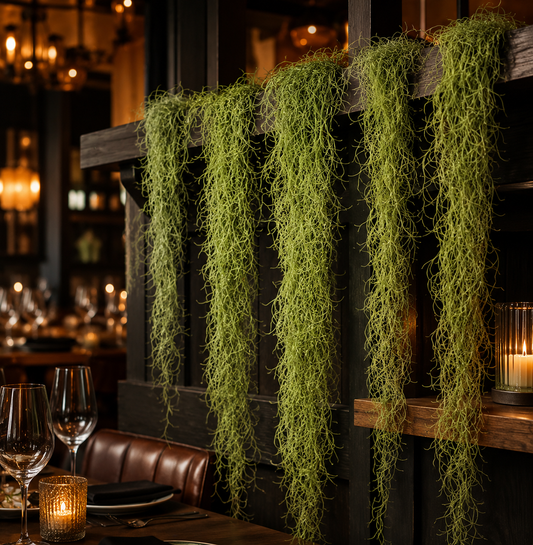 Fake Moss Wall Panel for Restaurant Feature Wall — Hanging Greenery StripsFake Moss Wall