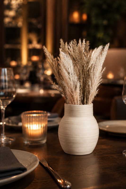 Fake Pampas Grass for Bar Decor — Mixed Bunch Cement Vase Included