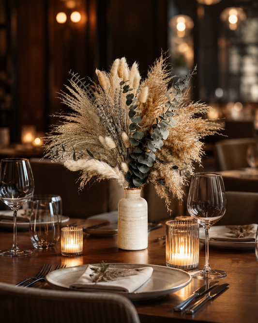 Fake Pampas Grass Bouquet for Cafe Decor — 17 Inch Indoor Greenery