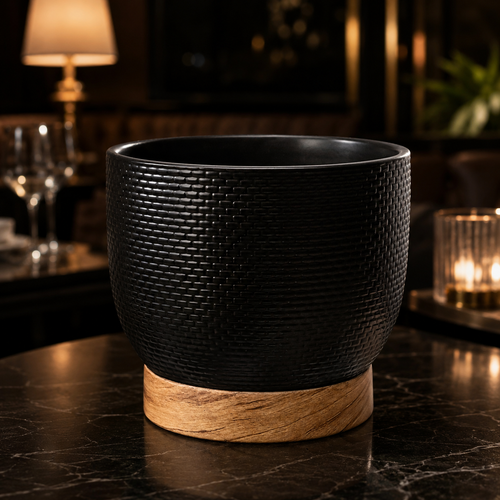 Fakinature Large Matte Black Floor Planter — 16 Inch Restaurant Corner Pot