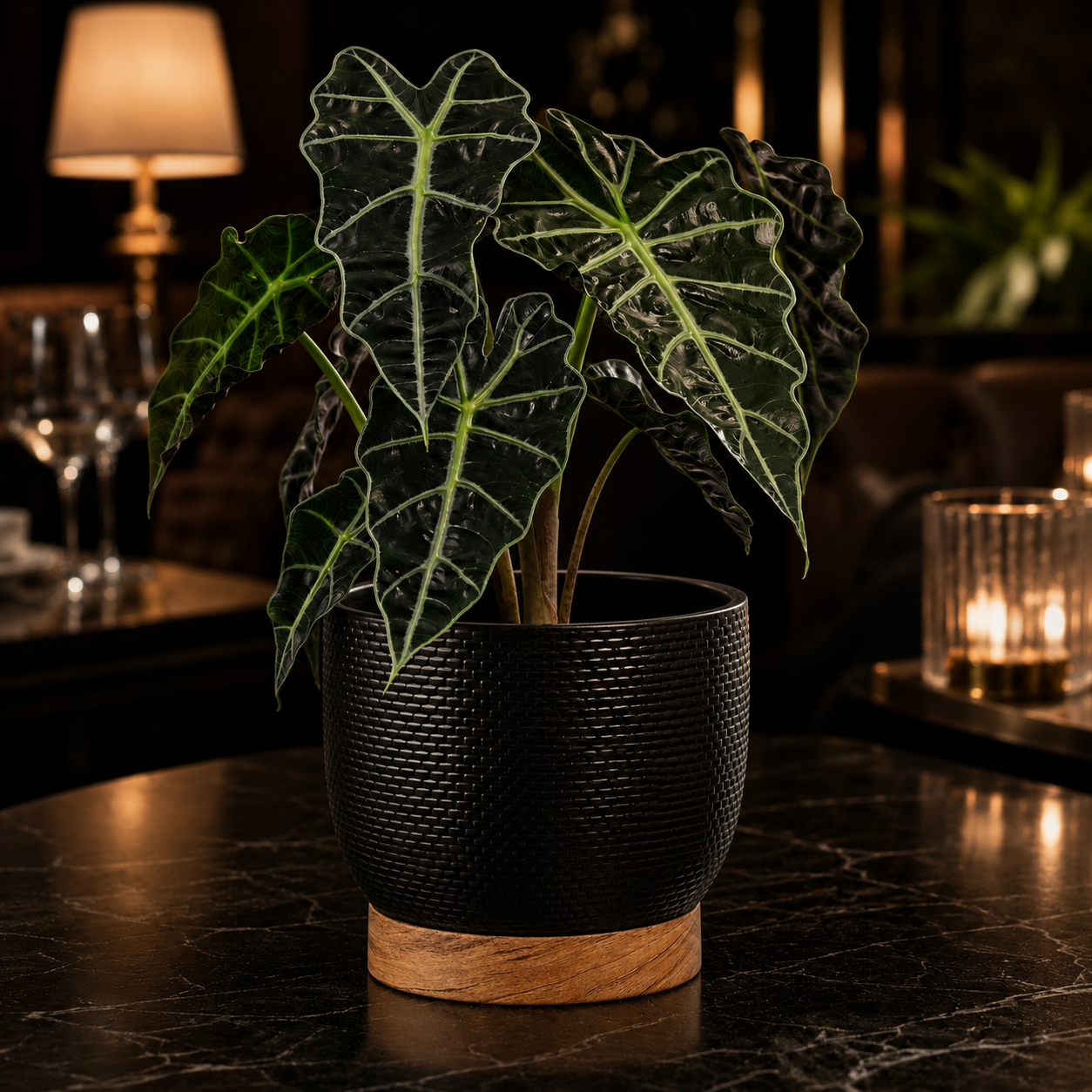 Fakinature Large Matte Black Floor Planter — 16 Inch Restaurant Corner Pot