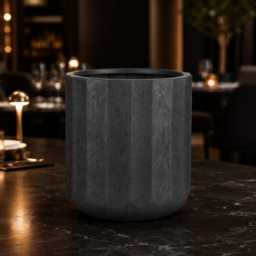 Fakinature Ridged Black Floor Planter — 16 Inch Hotel or Restaurant Pot