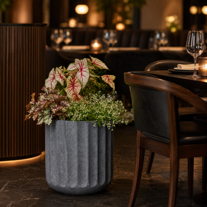 Fakinature Ridged Black Floor Planter — 16 Inch Hotel or Restaurant Pot