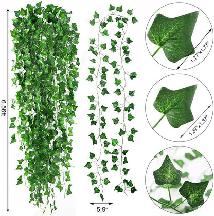 12 PCS Artificial Ivy Leaf Plants Fake Hanging Garland Plants Vine Home Decor