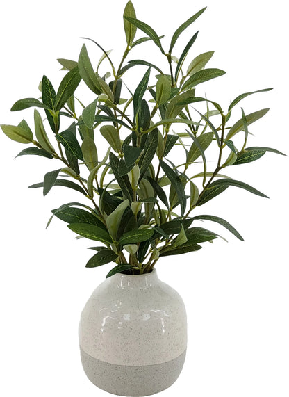 14" Indoor Artificial Olive Plant in Two-Tone Ceramic Vase