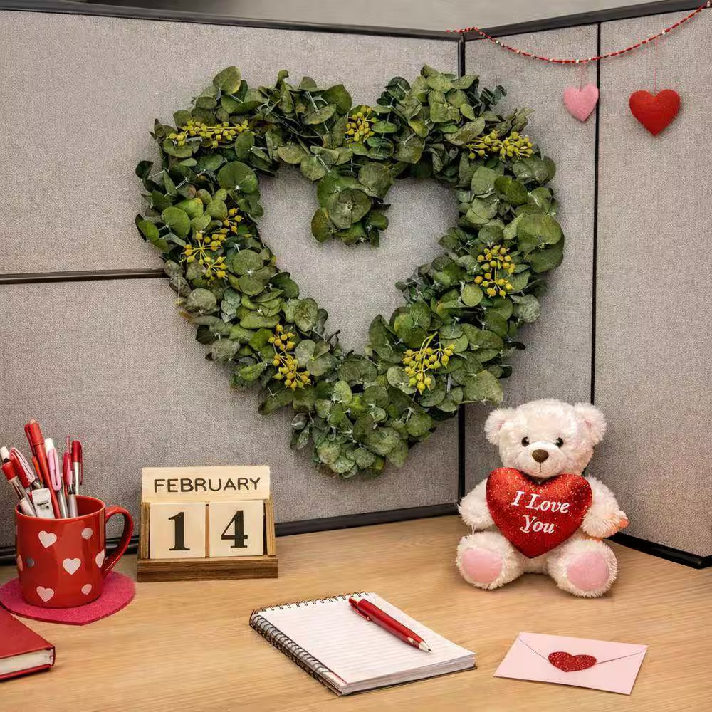 14 In. Non Artificial Preserved Eucalyptus Leaves Heart Shape Wreath