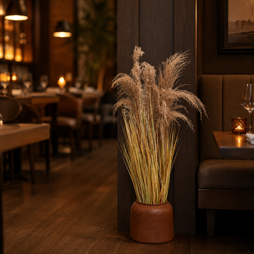 Fake Pampas Grass for Restaurant Corner — 4FT Tall Realistic Indoor Plant