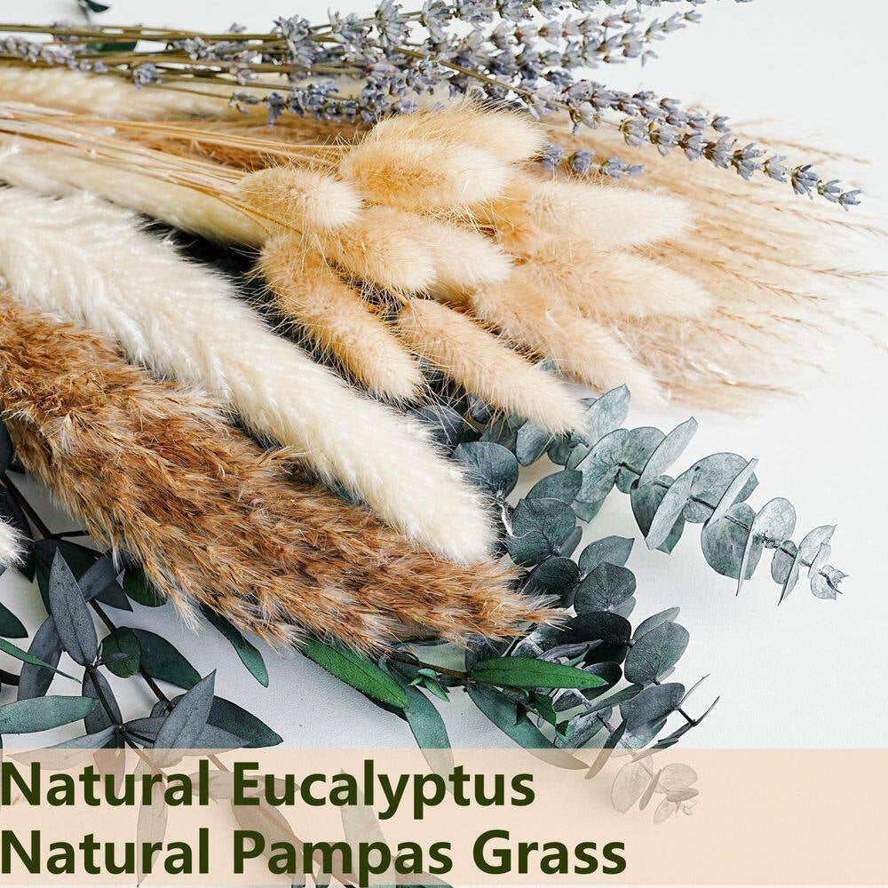 17 In. Green Pampas Grass Bouquet-Indoor Artificial Lavender and Dried Eucalyptus