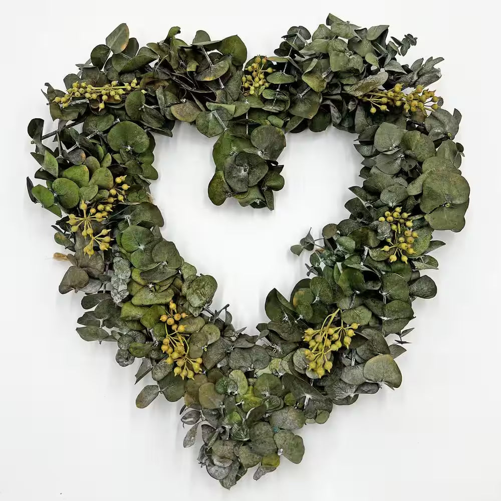 14 In. Non Artificial Preserved Eucalyptus Leaves Heart Shape Wreath