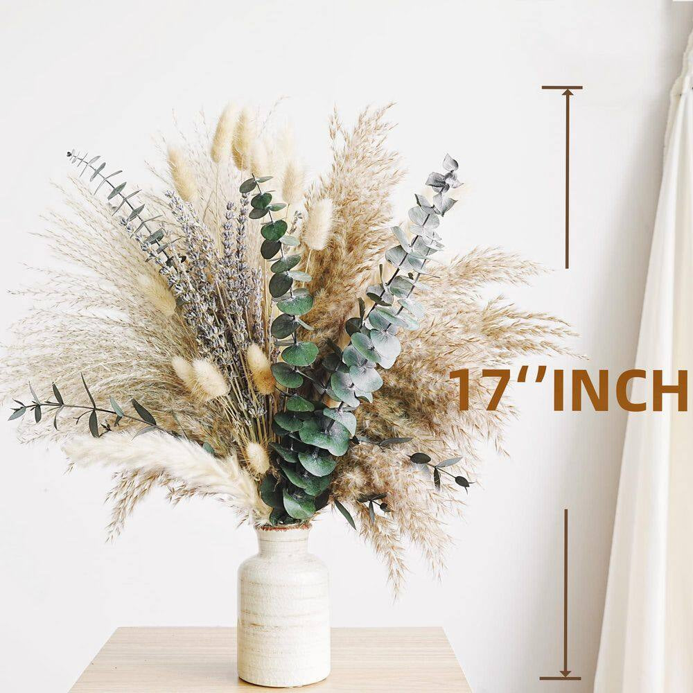 17 In. Green Pampas Grass Bouquet-Indoor Artificial Lavender and Dried Eucalyptus