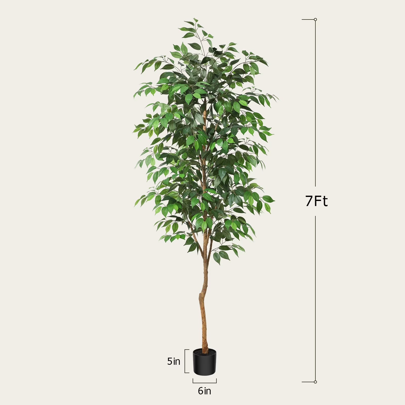7FT Artificial Ficus Tree with Natural Wood Trunk and Lifelike Leaves, Silk Fake Potted Tree with Wood Branches, Faux Tree for Office Home Decor